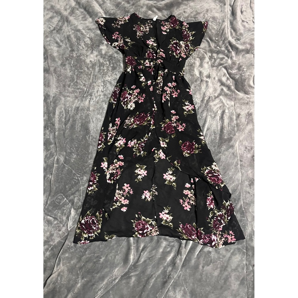 Live 4 Truth Floral High Low Beach Coverup Maxi Dress Black Pink Size M
